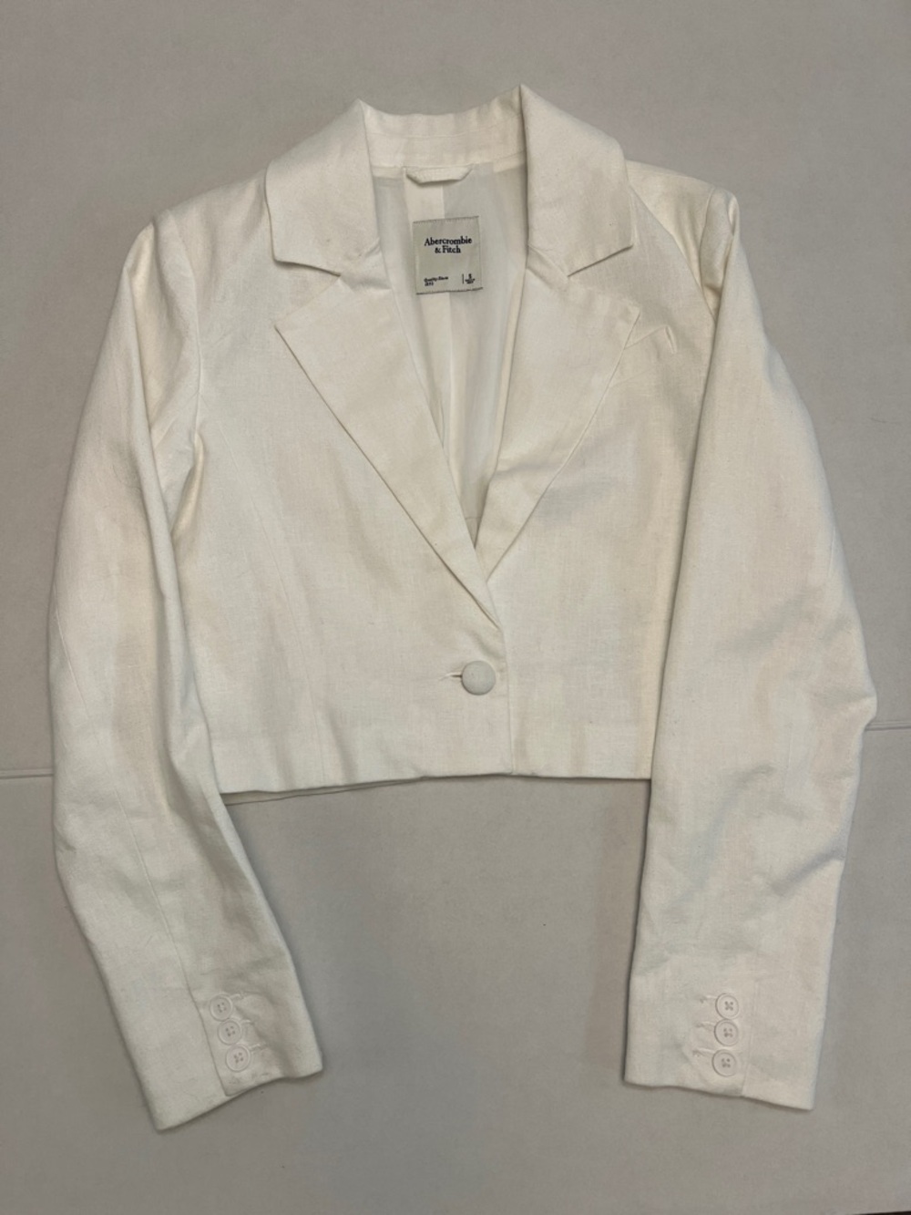 ABERCROMBIE & FITCH COTTON LINEN WOMENS CROPPED BLAZER WHITE SMALL - Picture 6 of 16